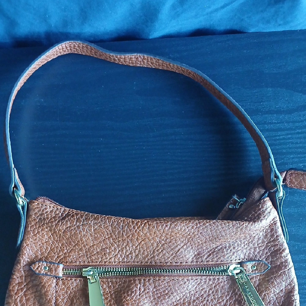Max Studio Brown and Gold Shoulder Bag with Textured Finish